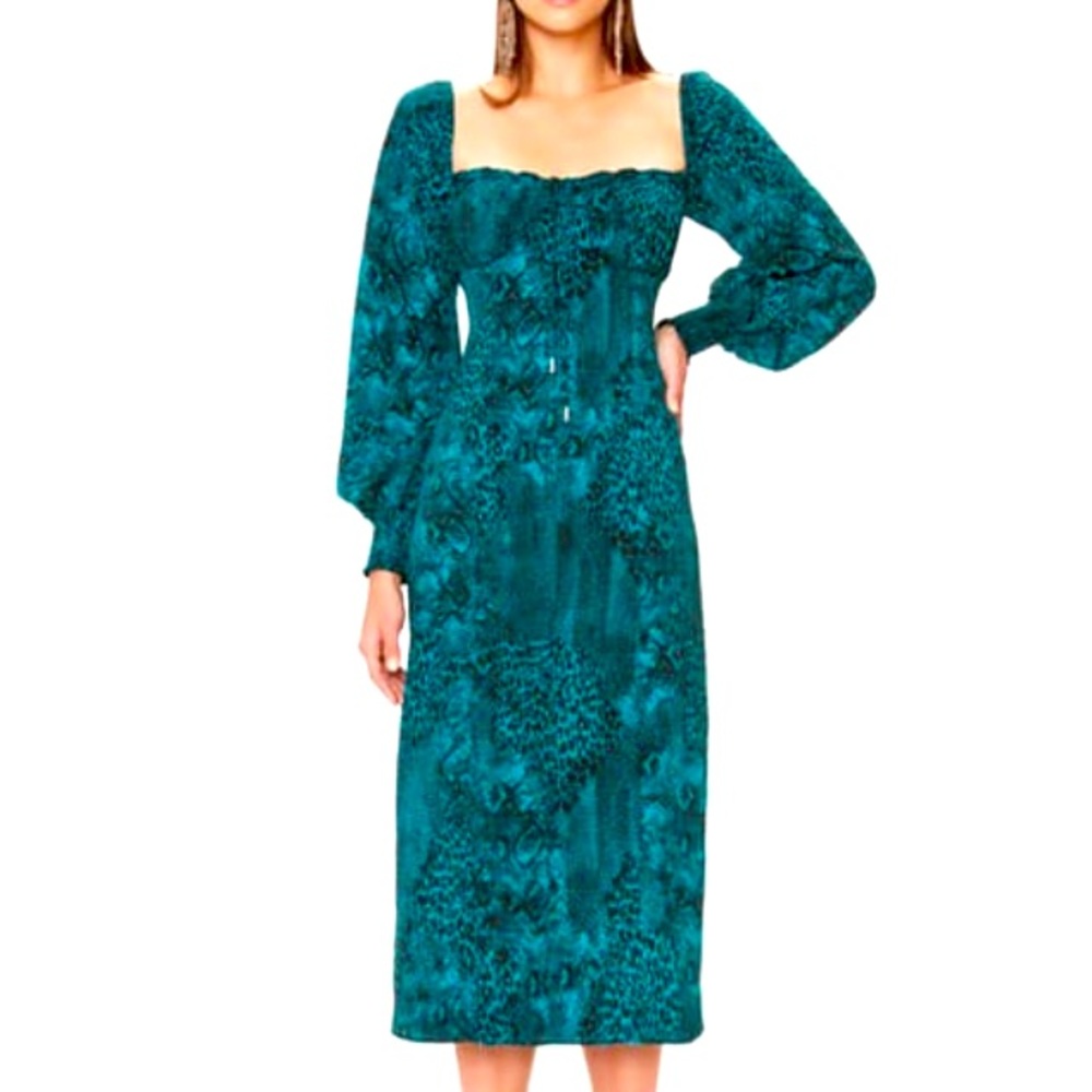 Corset animal print midi dress in teal